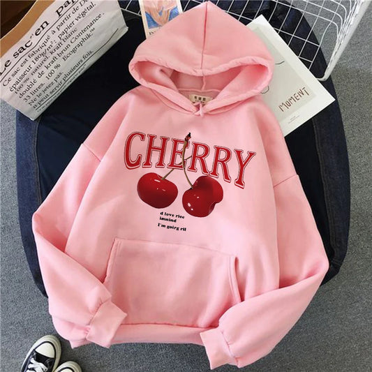Cherry Love Long Sleeve Pocket Hoodies Funny Gothic Sweatshirt