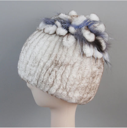 Fur Hats for Women Winter Real Rex Rabbit Hat Fox Fur Knit Female