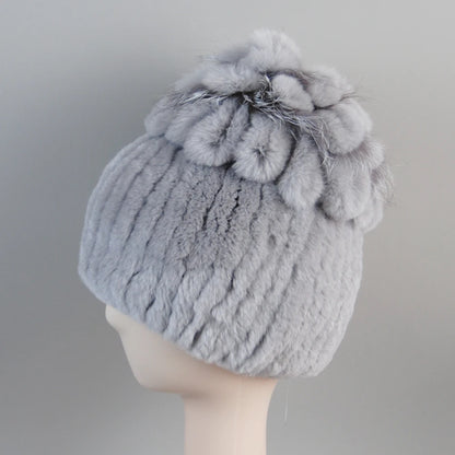 Fur Hats for Women Winter Real Rex Rabbit Hat Fox Fur Knit Female