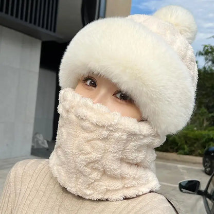 Winter Thermal Balaclava Hat with Integrated Scarf for Cycling