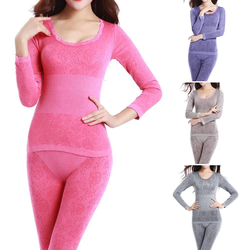 Thermal Underwear Sexy Ladies Clothes Warm Winter Print