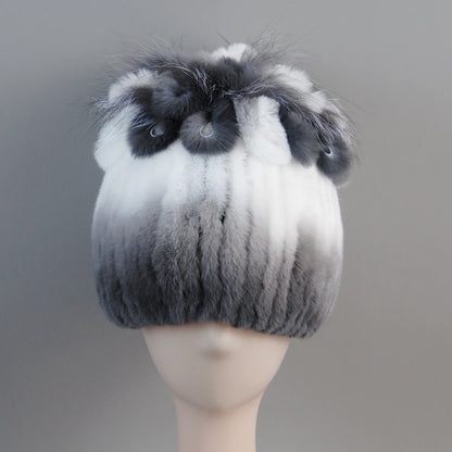 Fur Hats for Women Winter Real Rex Rabbit Hat Fox Fur Knit Female