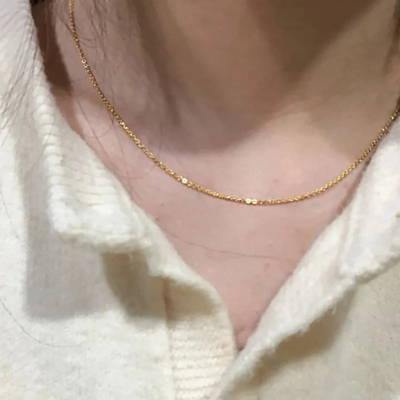 Exquisite Gold Plated Stainless Steel Thin Chain Necklace Freshwater