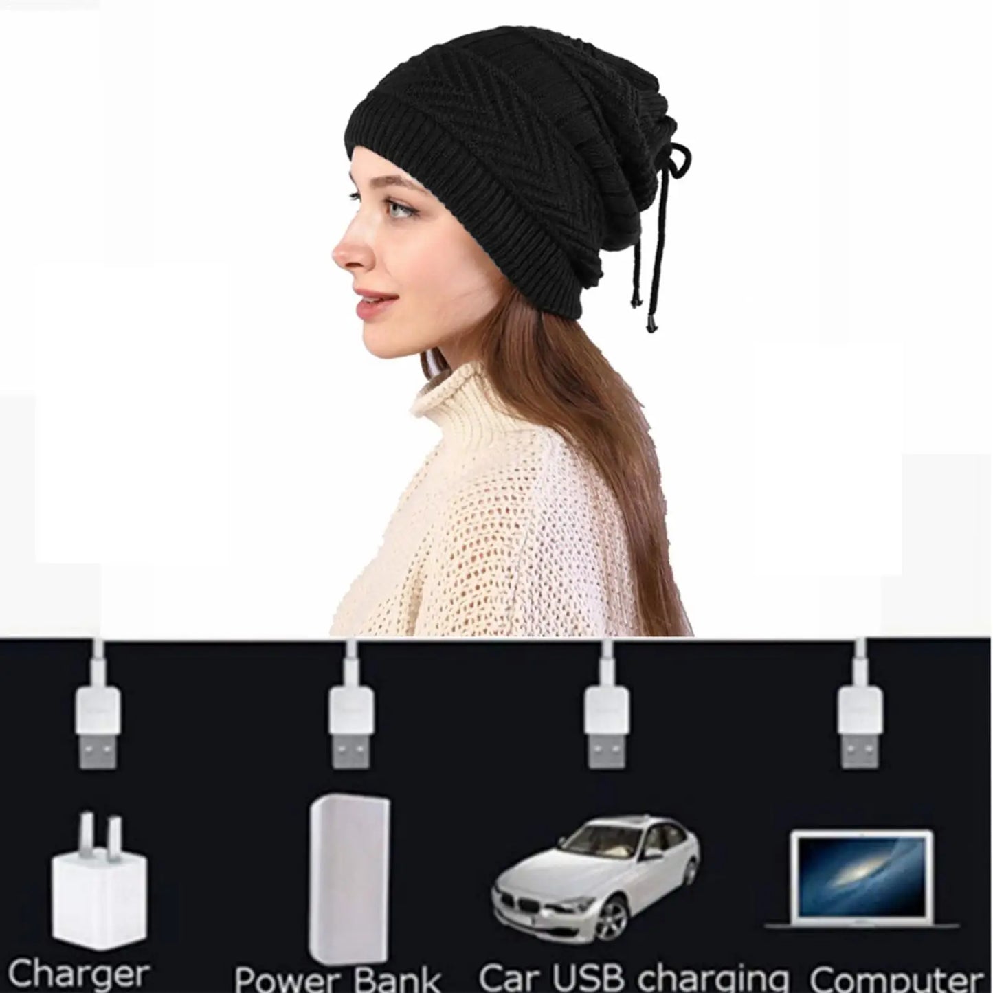 Heat Hat Knitted Beanie Hat Neck Warmer Electric Rechargeable