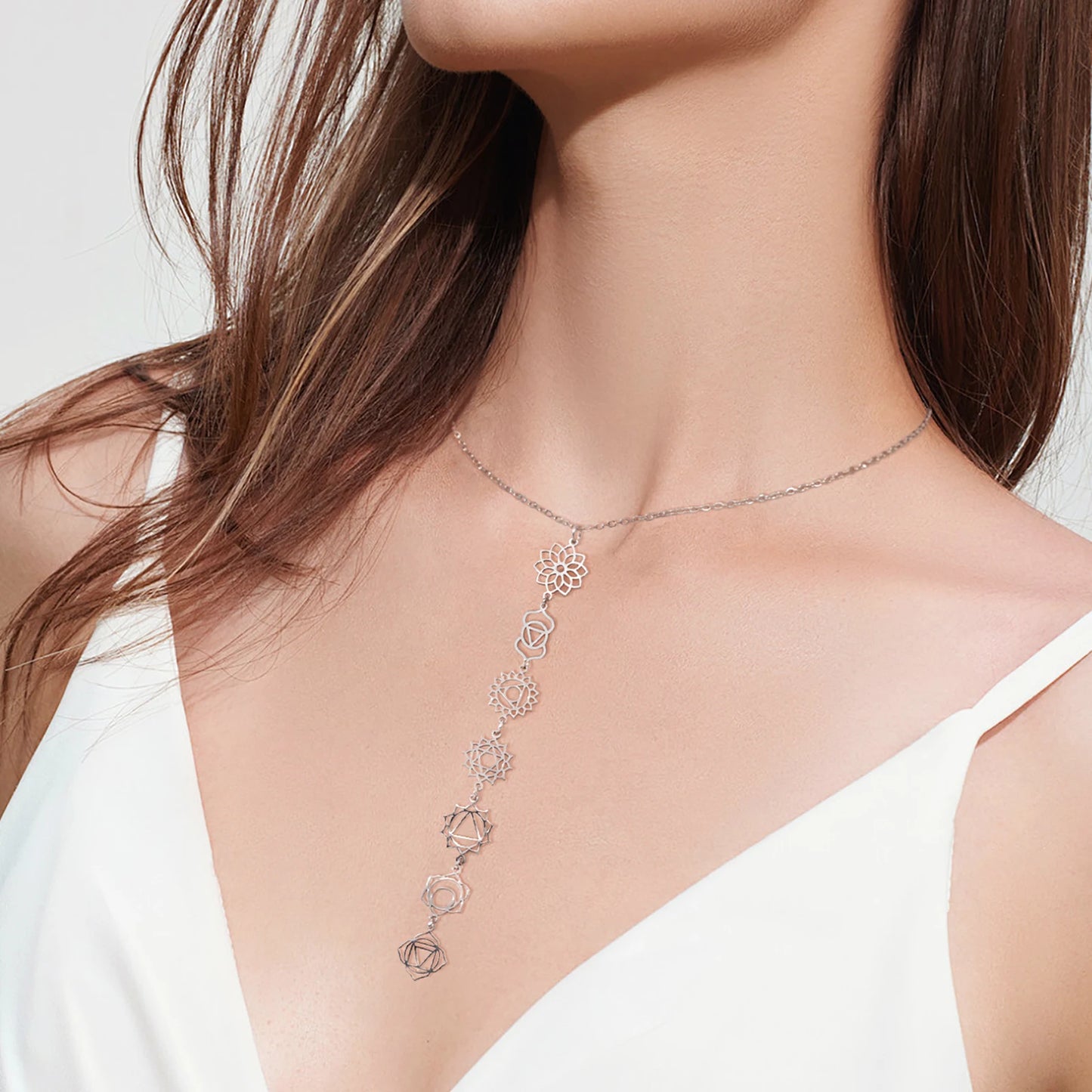 Meditation 7 Chakra Flower Necklaces for Women Stainless Steel