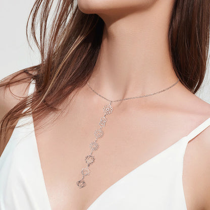 Meditation 7 Chakra Flower Necklaces for Women Stainless Steel