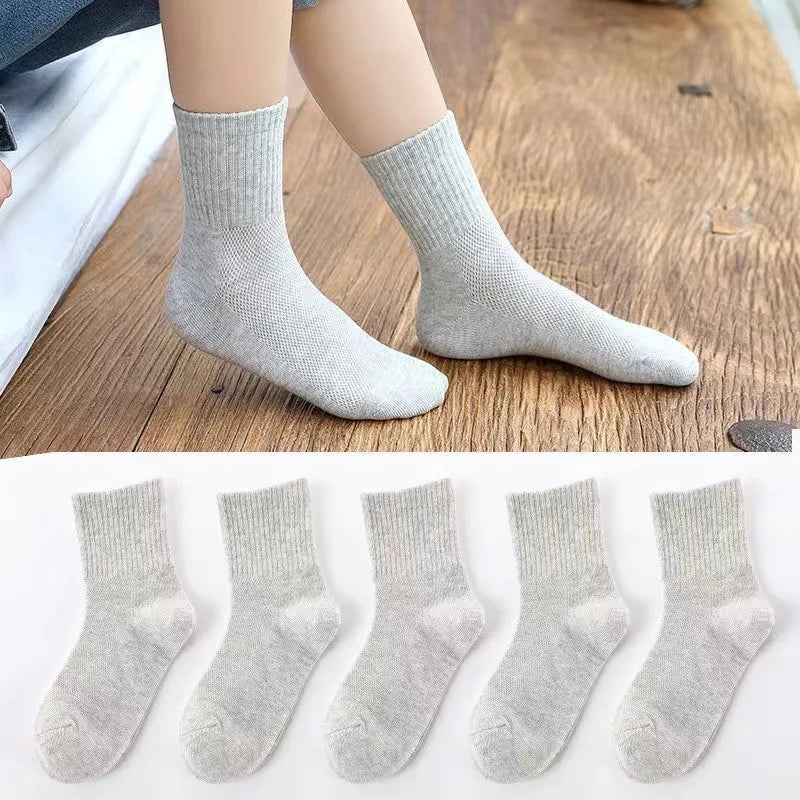 Pure Colour Soft Breathable Cotton Kids School Socks Girls Boys