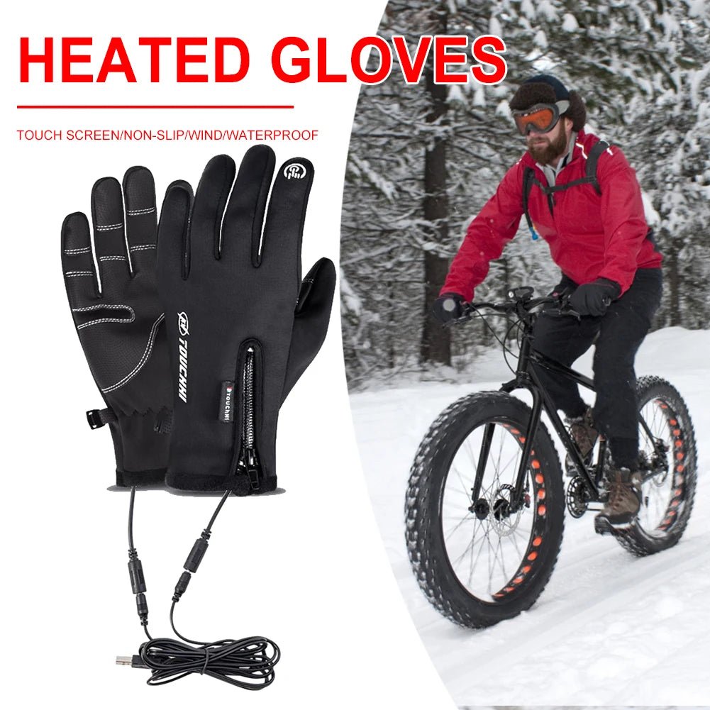 USB Touch Screen Gloves Heated Motorcycle Gloves Winter Skiing