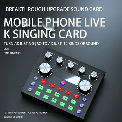 V8S Live Sound Card Podcast Equipment Bundle,with Microphone
