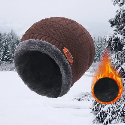 Winter Hat For Men Fleece Scarf Women Neck Leather Knitted