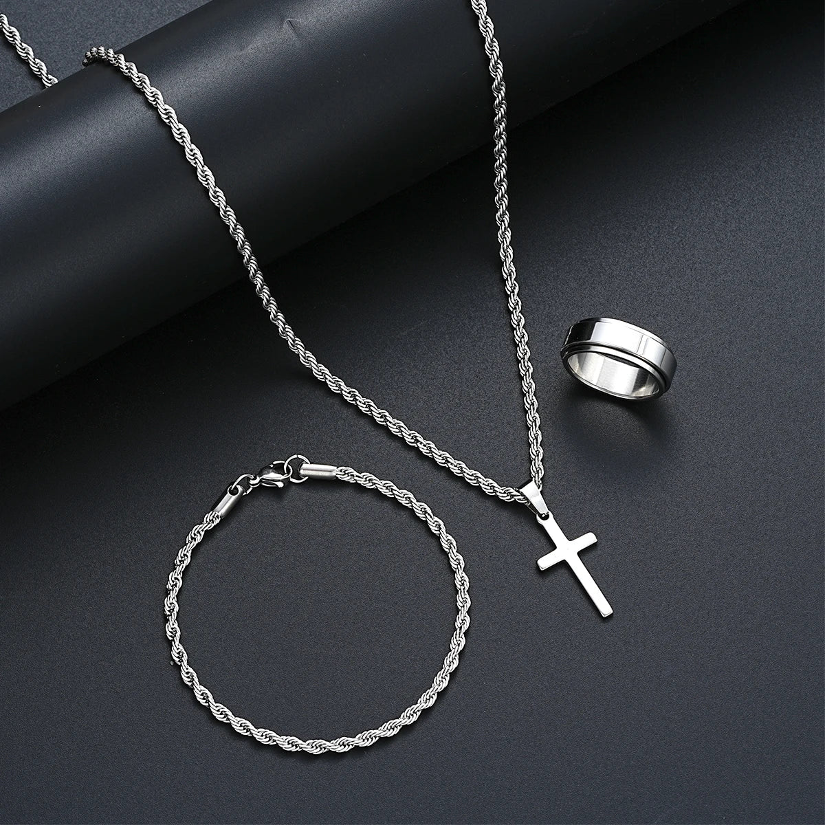 Stainless Steel Simple Jewelry Set For Men Women Fashion Silver
