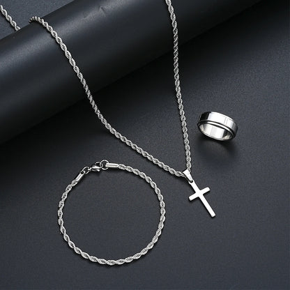 Stainless Steel Simple Jewelry Set For Men Women Fashion Silver