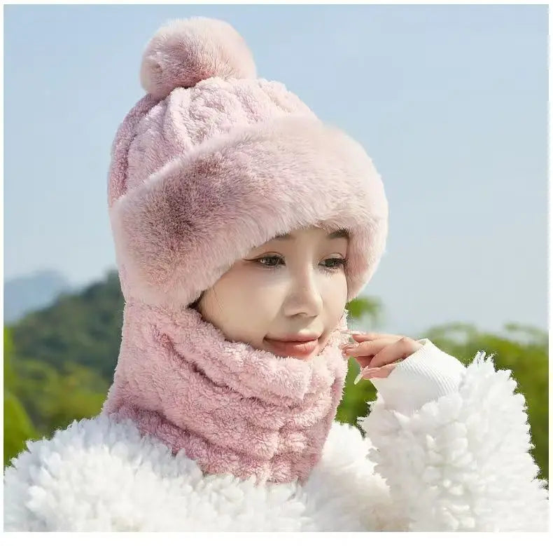 Winter Thermal Balaclava Hat with Integrated Scarf for Cycling