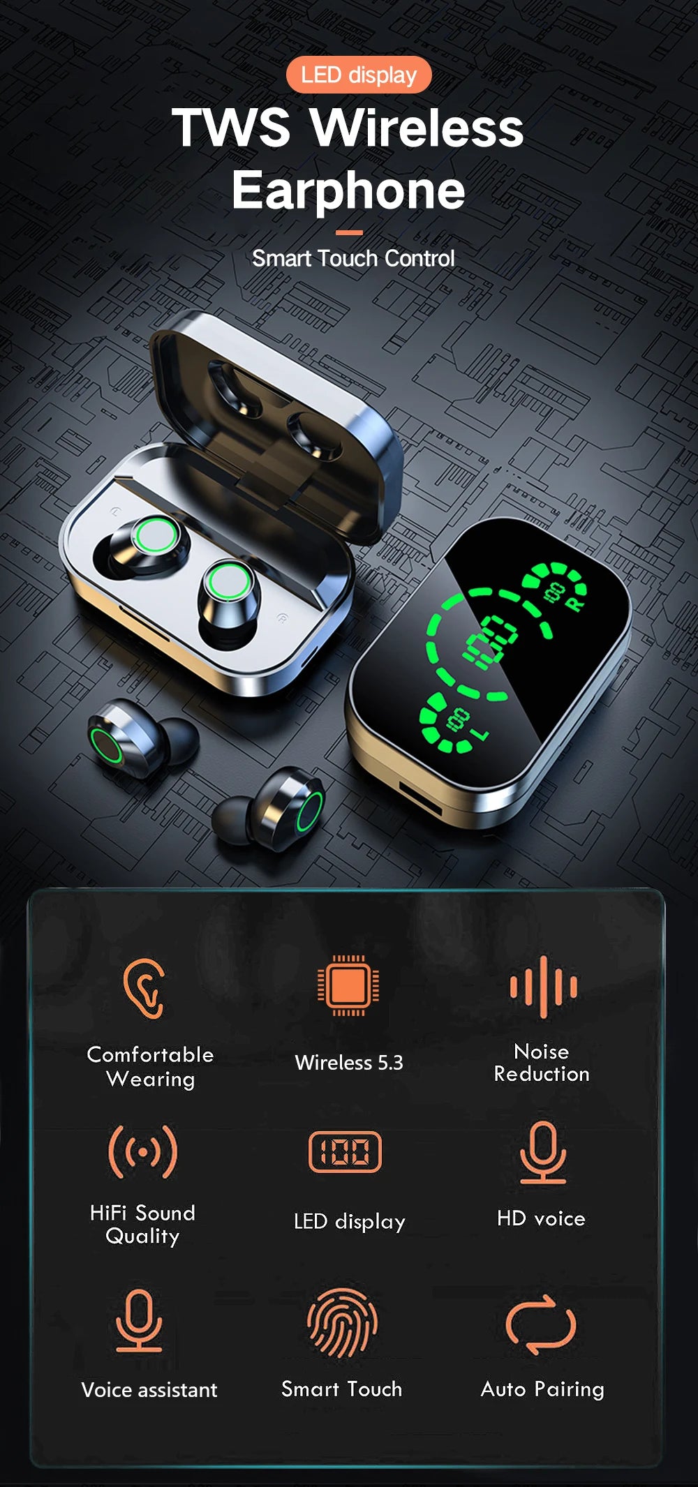 New TWS Wireless Bluetooth Earphones Sport Stereo Headphones