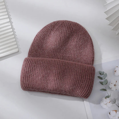 Winter Hats Woman Soft Knit Beanie Warm Rabbit Fur Hat Solid