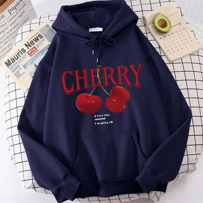 Cherry Love Long Sleeve Pocket Hoodies Funny Gothic Sweatshirt