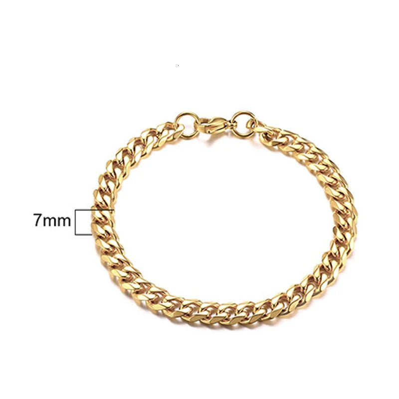 Stainless Steel Chain Bracelet Women, 3mm to 9mm Curb Cuban
