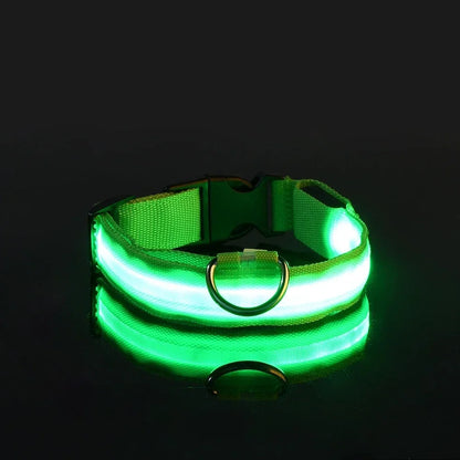 Dog Collar Nylon LED Night Safety Flashing Glow In The Dark