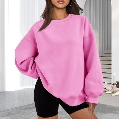 Plus Size Solid Color Sweatshirt, Casual Long Sleeve Crew Neck