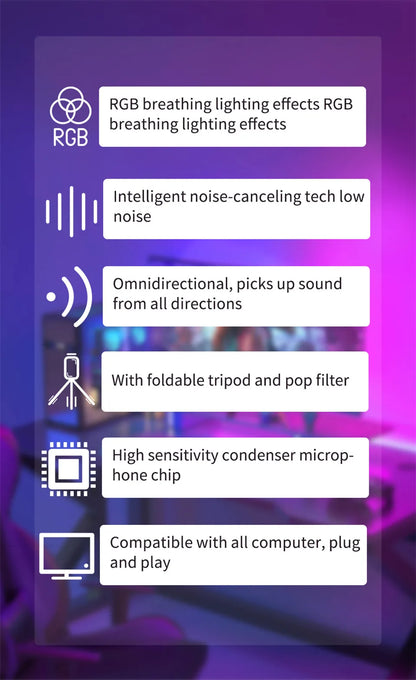 USB Microphone RGB Microfone Condensador Wire Gaming