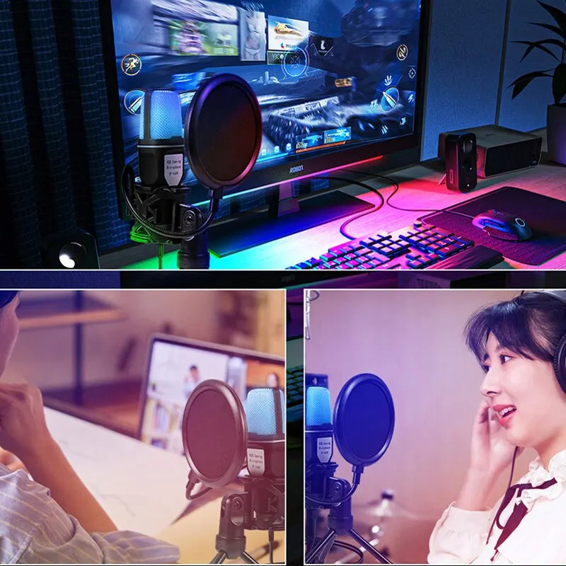 USB Microphone RGB Microfone Condensador Wire Gaming