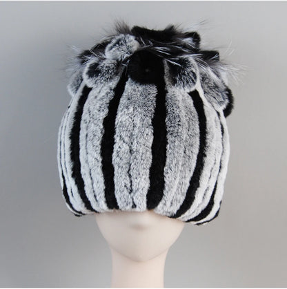 Fur Hats for Women Winter Real Rex Rabbit Hat Fox Fur Knit Female