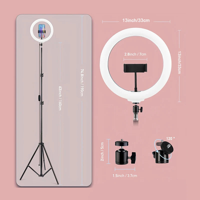 LED Ring Light with Adjustable Color Temperatures 62.9-Inch Tripod