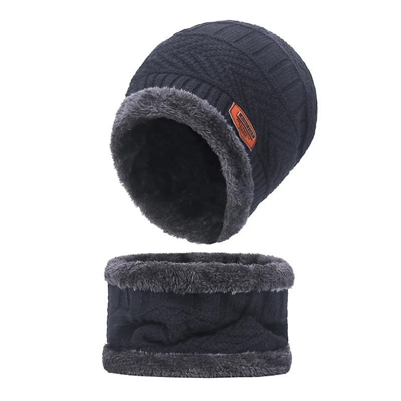 Winter Hat For Men Fleece Scarf Women Neck Leather Knitted
