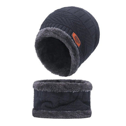 Winter Hat For Men Fleece Scarf Women Neck Leather Knitted