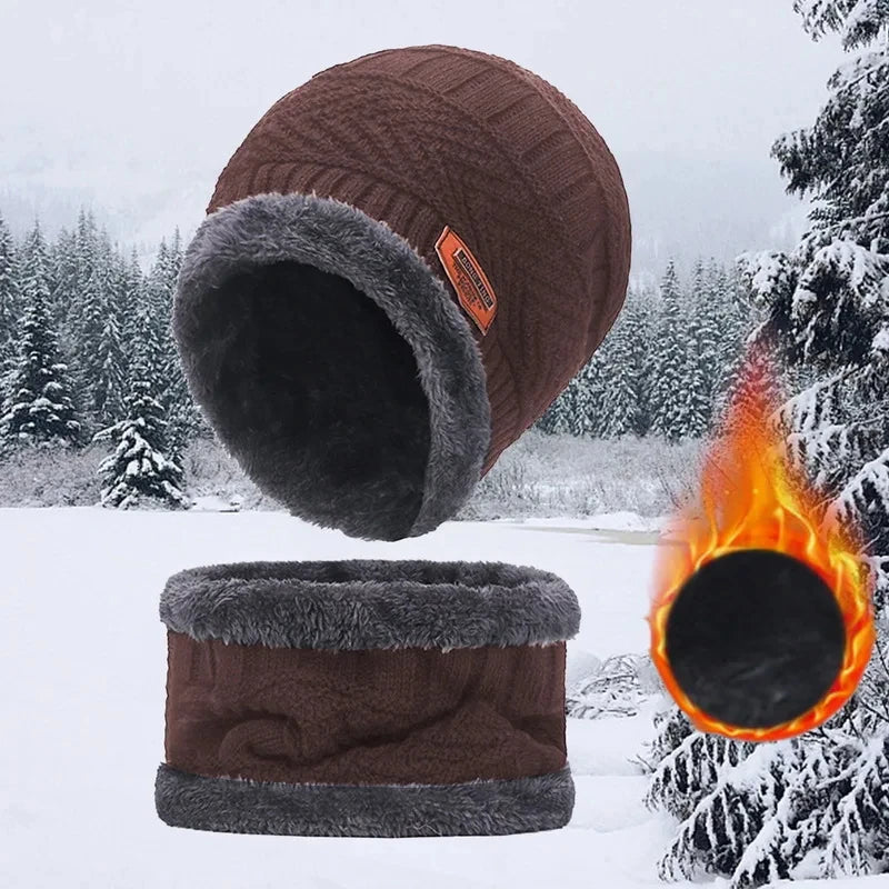 Winter Hat For Men Fleece Scarf Women Neck Leather Knitted