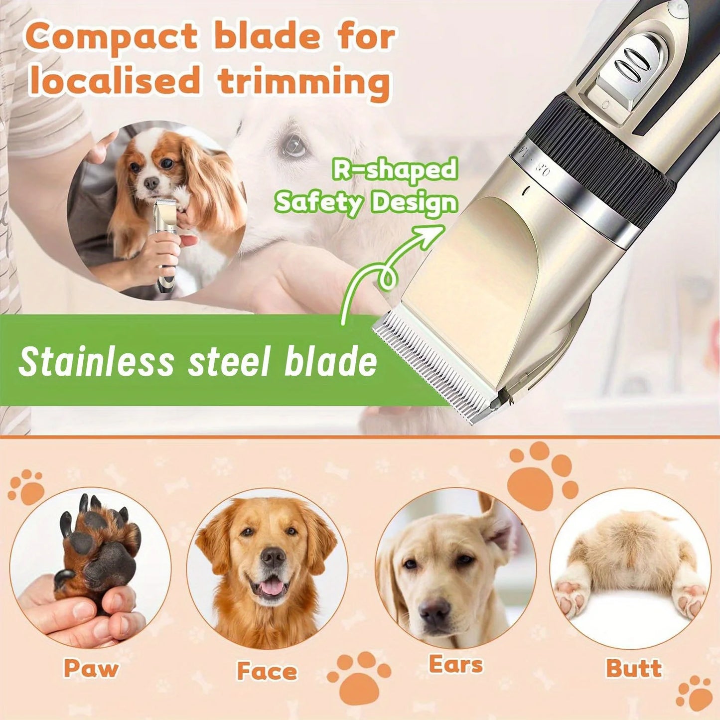 Professional Wireless Electric Pet Grooming Kit: Low-Noise Hair