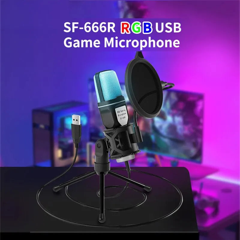 USB Microphone RGB Microfone Condensador Wire Gaming