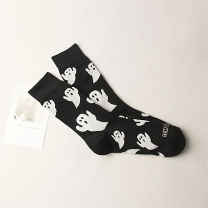 Black  White Halloween Mid-Calf Socks - Trendy Women's Socks