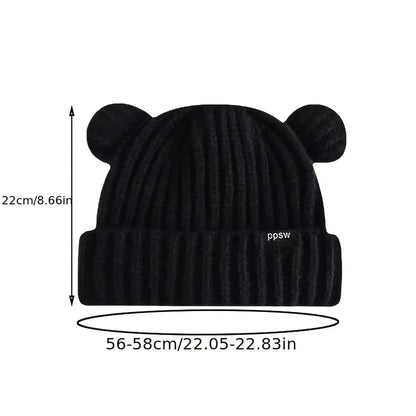 Cute Bear Ear Knitted Wool Hat Women Fashion Hooded Thick