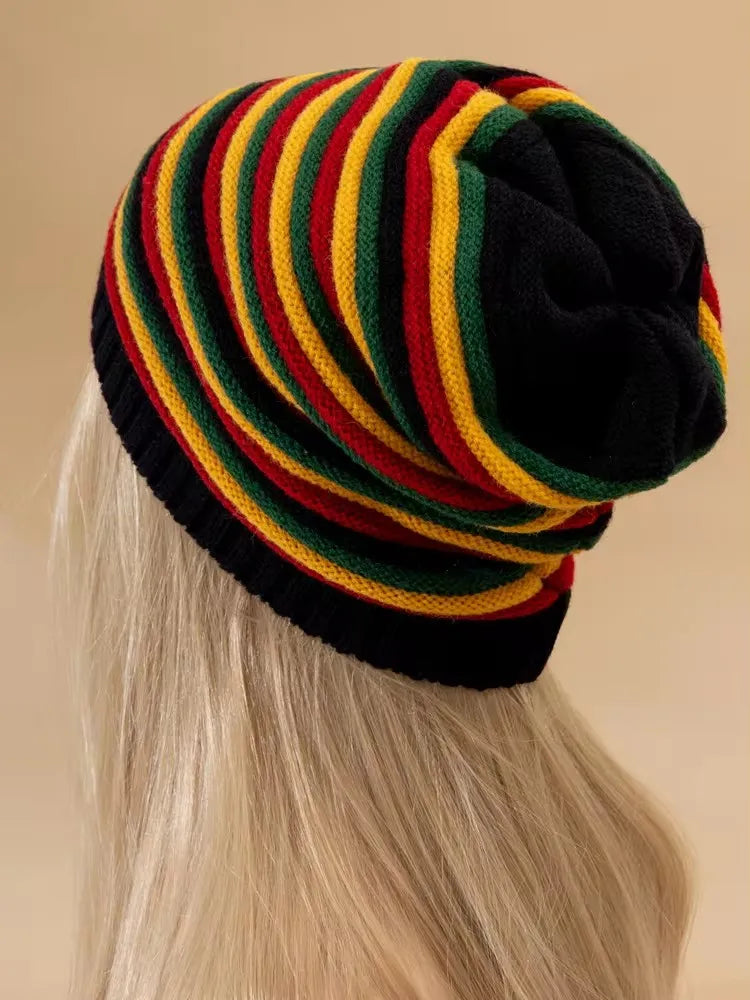Winter Striped Knitted Beanie Hat – Warm &amp; Stylish Casual Cap