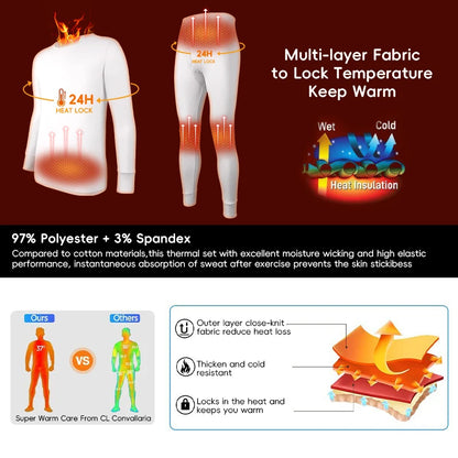 Long Johns Thermal Underwear Set for Men Fleece Lined Base