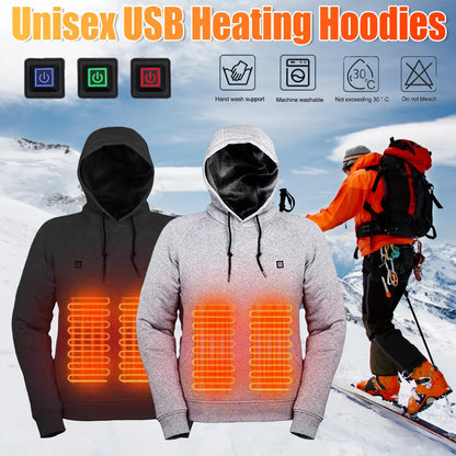 Unisex USB Heating Hoodies Outdoor Heated Jacket Clothes Winter