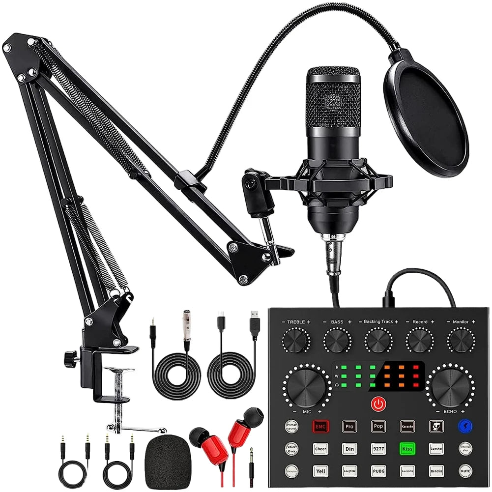 Podcast Sound Card Set Professional Audio Condenser Mic Studio