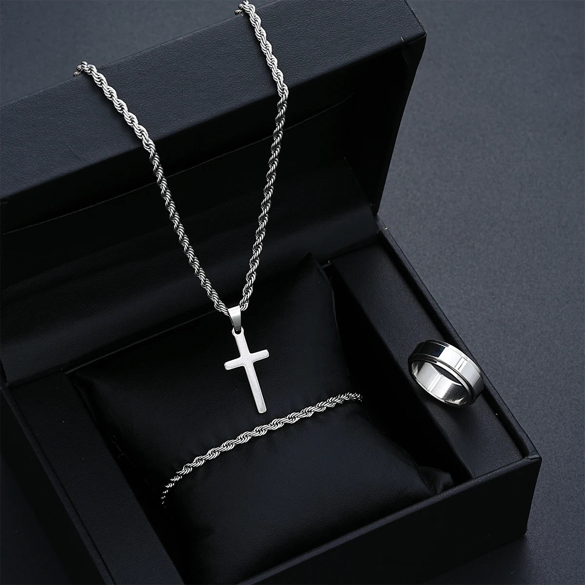 Stainless Steel Simple Jewelry Set For Men Women Fashion Silver