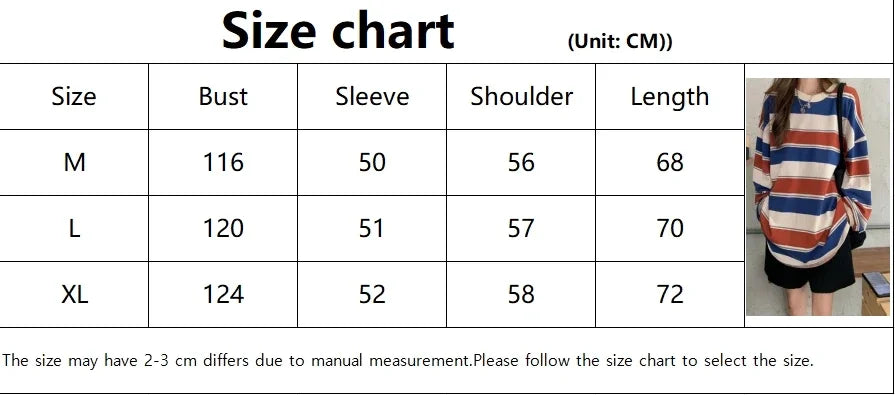 Women's Autumn T-shirt Striped Top Sweatshirt 2024 Korean