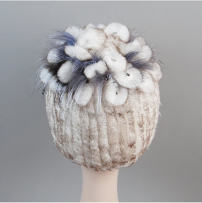 Fur Hats for Women Winter Real Rex Rabbit Hat Fox Fur Knit Female