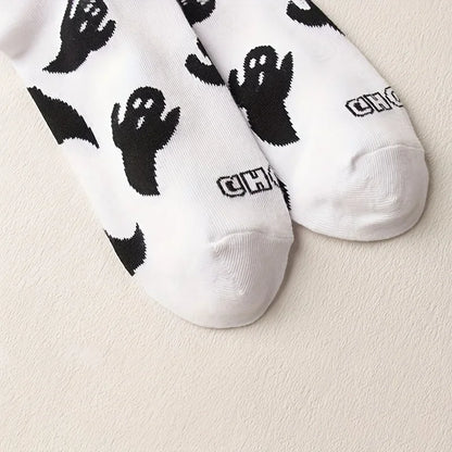 Black  White Halloween Mid-Calf Socks - Trendy Women's Socks