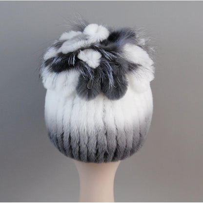 Fur Hats for Women Winter Real Rex Rabbit Hat Fox Fur Knit Female