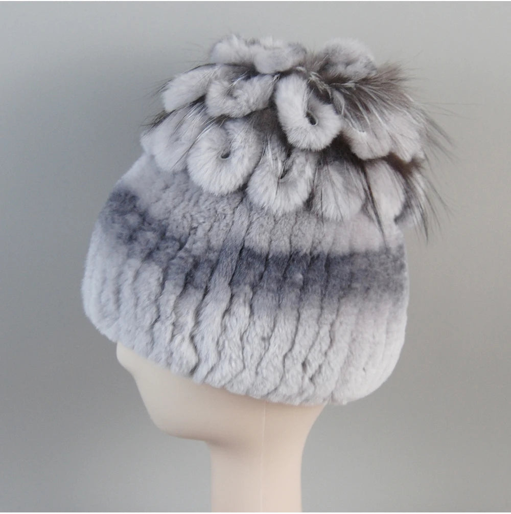 Fur Hats for Women Winter Real Rex Rabbit Hat Fox Fur Knit Female