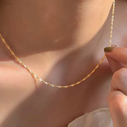 Exquisite Gold Plated Stainless Steel Thin Chain Necklace Freshwater