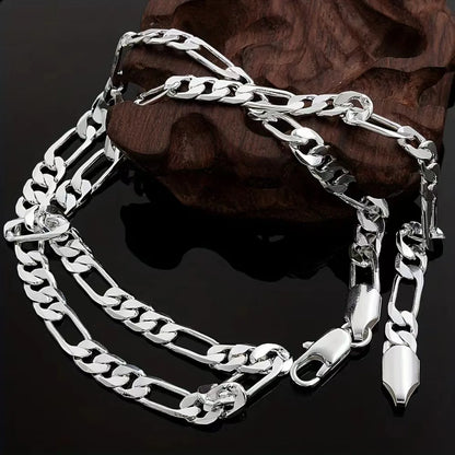 Silver-plated 4MM Chain Bracelet 18-24 Inches Man Figaro Necklace
