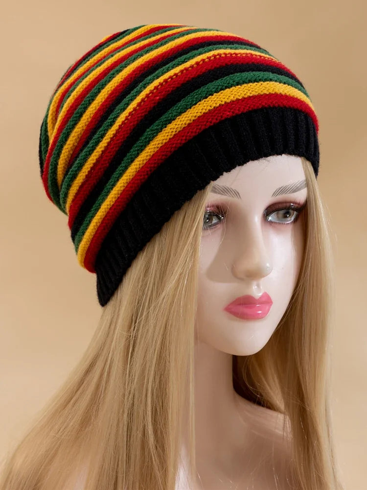 Winter Striped Knitted Beanie Hat – Warm &amp; Stylish Casual Cap