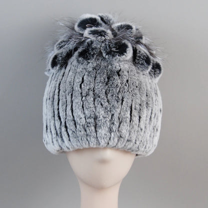 Fur Hats for Women Winter Real Rex Rabbit Hat Fox Fur Knit Female