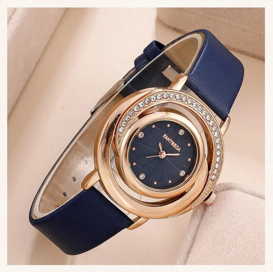 Luxury Watch Women Ring Necklace Earring Rhinestone Fashion