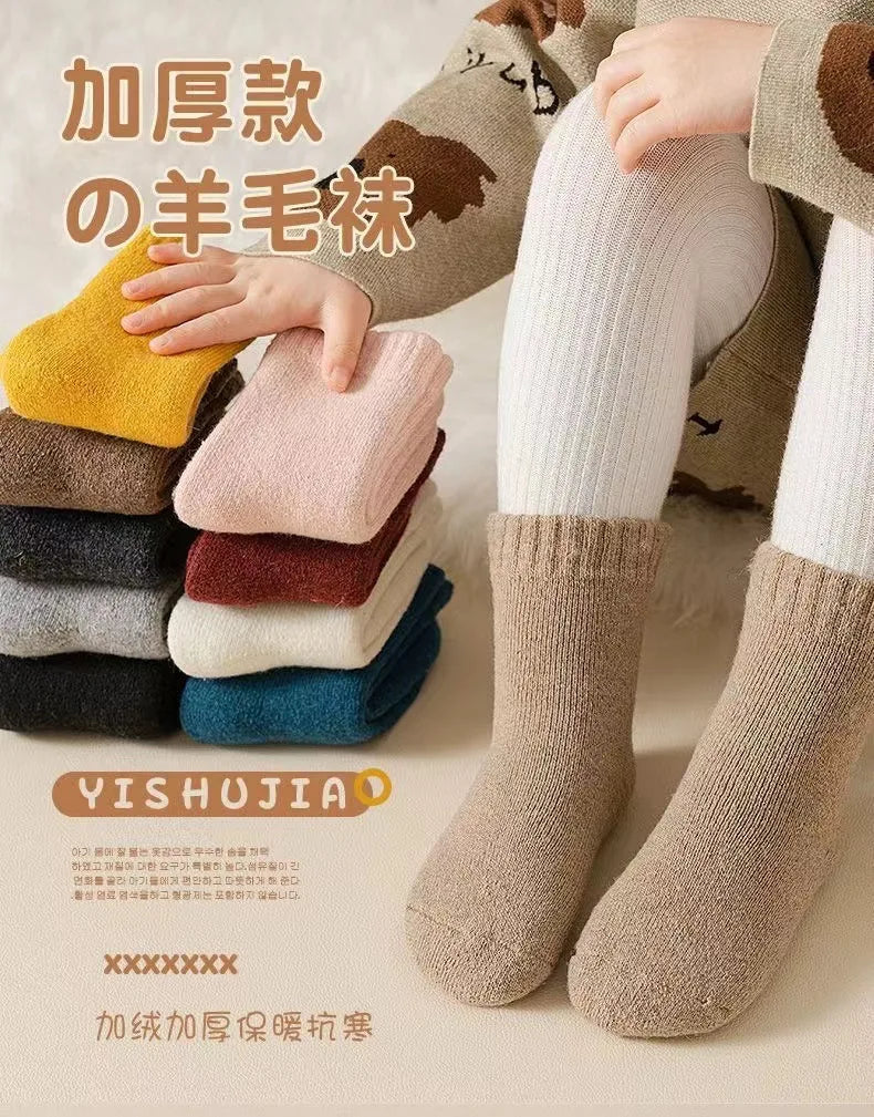Winter 30% Wool Cashmere Warm Furry Kids Sock Chic Solid Color 🧦